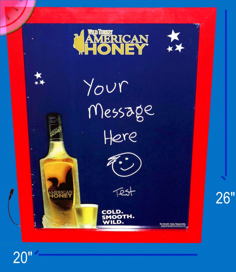 AMERICAN HONEY Light BAR SIGN Glass Store Display WILD TURKEY Bourbon Liqueur