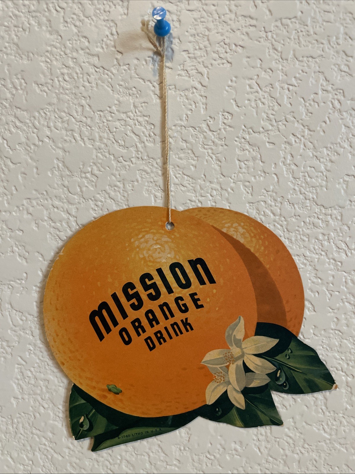 Mission Orange Drink Cardboard Double Sided 1950s Store Advertisement Litho Sign