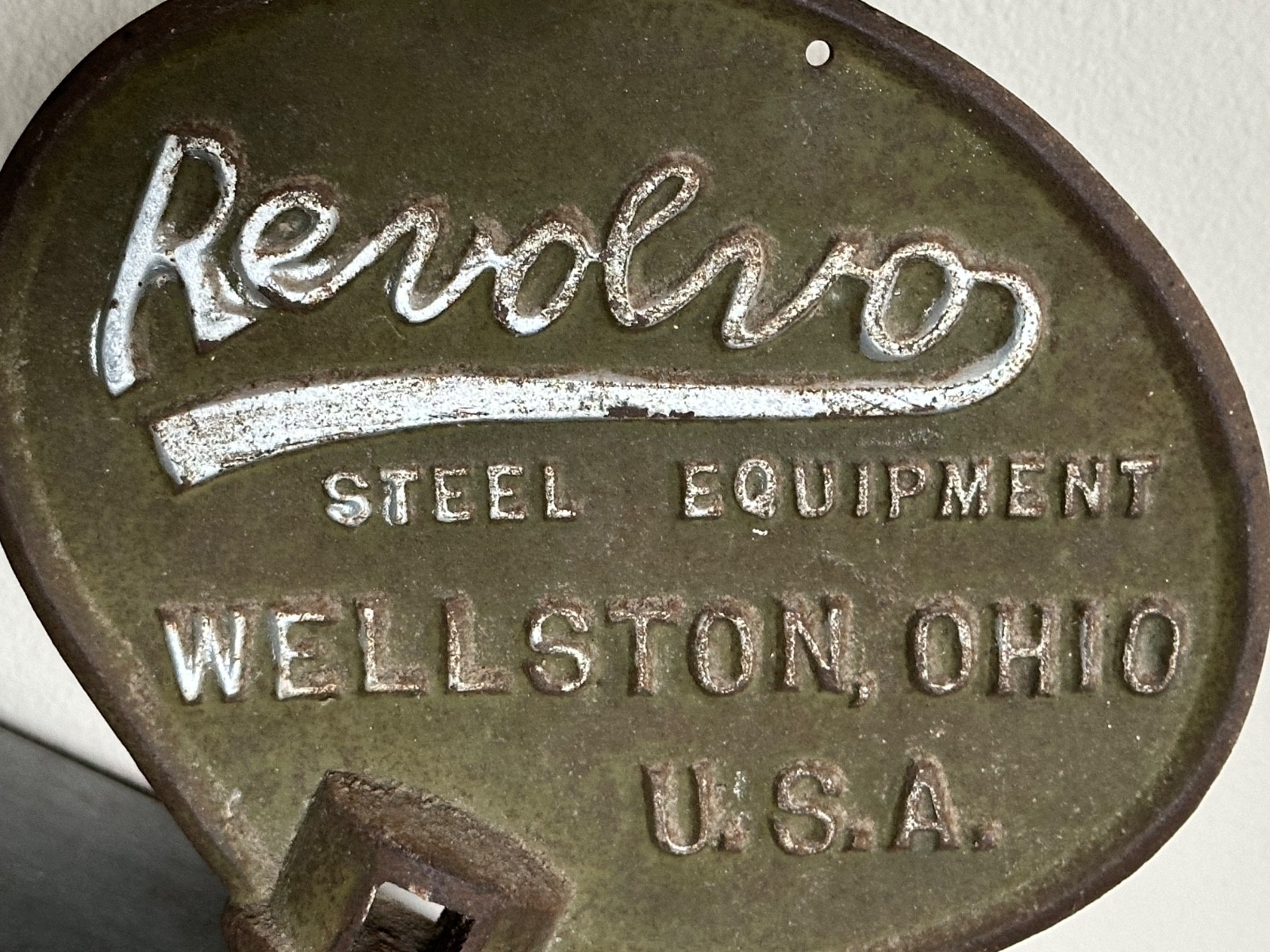 1930’s REVOLVO STEEL Rotating Bin Cast Iron Display Top Piece Advertising Sign