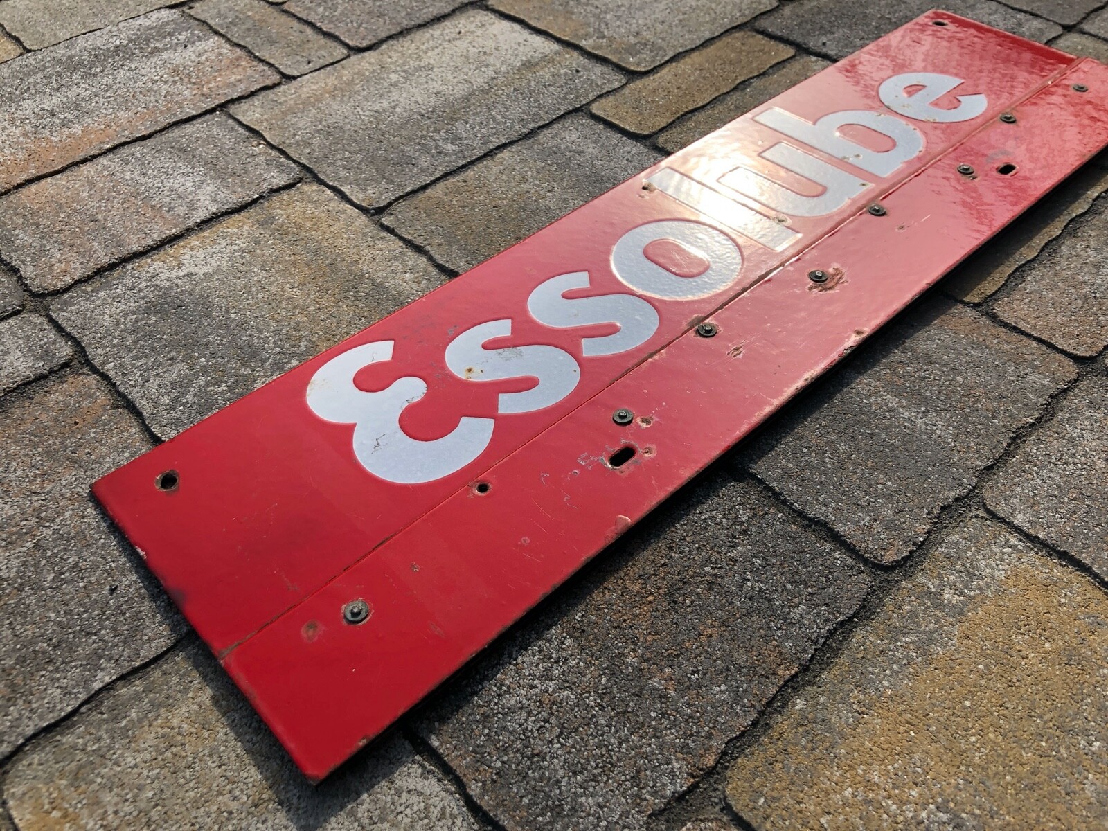 ANCIENNE PLAQUE EMAILLEE ESSO ESSOLUBE BIDON HUILE Motor Oil PUMPE TOLE OEL TOLE