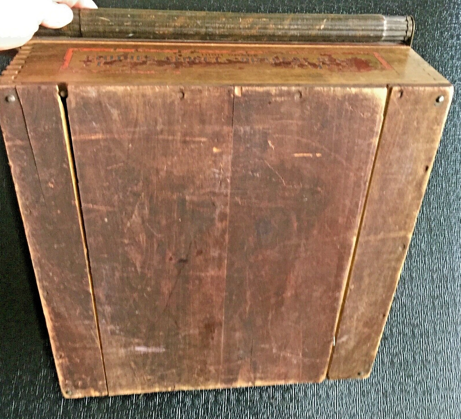 1926 WOODEN BOX w METAL DIAL CHART CURTAIN FIXTURES JAMES H. BOYE MFG CO Chicago
