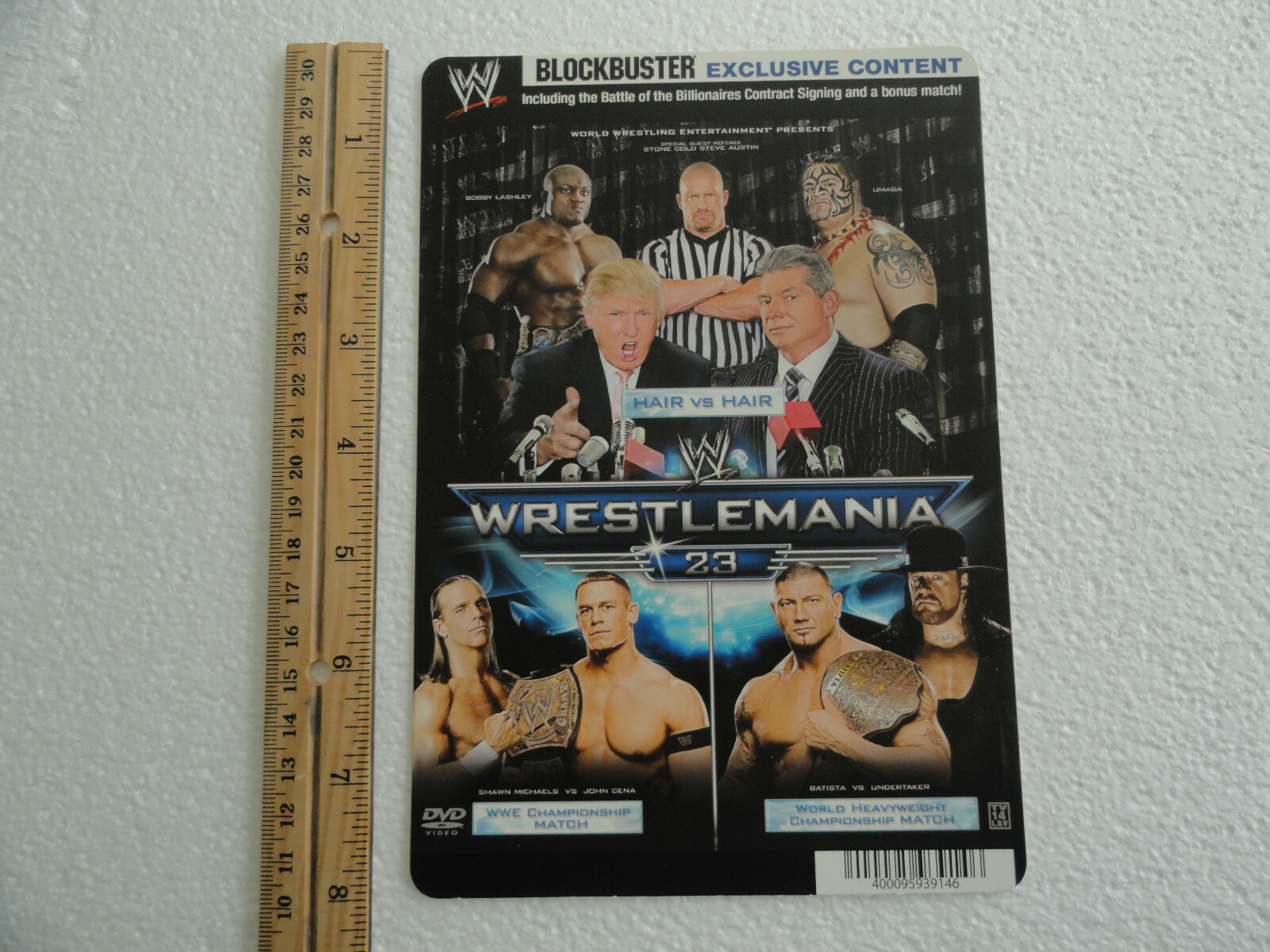WWE WRESTLEMANIA 23 – BLOCKBUSTER VIDEO BACKER CARD 5″X8″- NO MOVIE