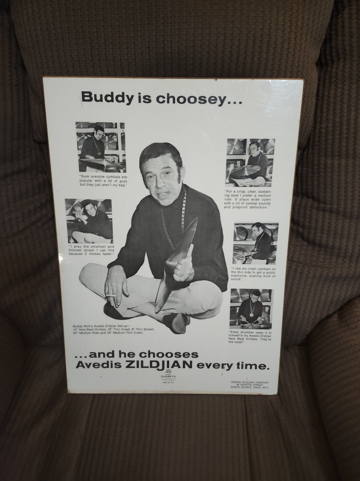1960’s Buddy Rich Advertising Store Display Sign Music Cymbals Avedis Zildjian