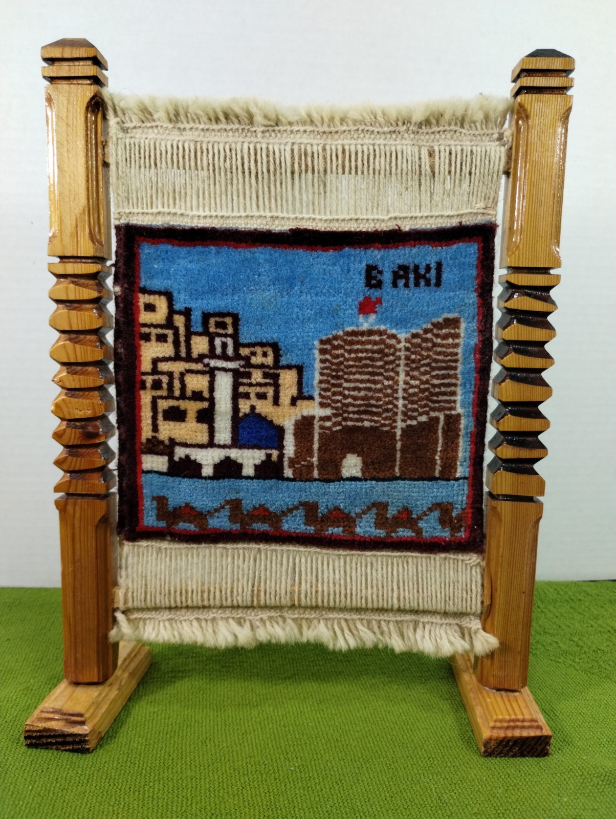 Vintage Handmade Turkish Salesman Sample Rug Loom Wood Frame Baki Camels