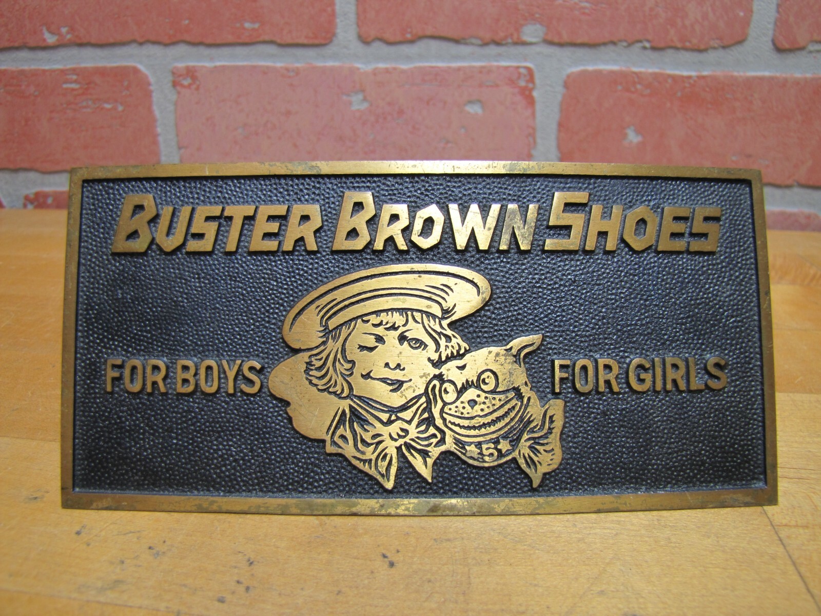 BUSTER BROWN SHOES FOR BOYS GIRLS c1930s Store Display Sign BOSTONIAN BRONZES