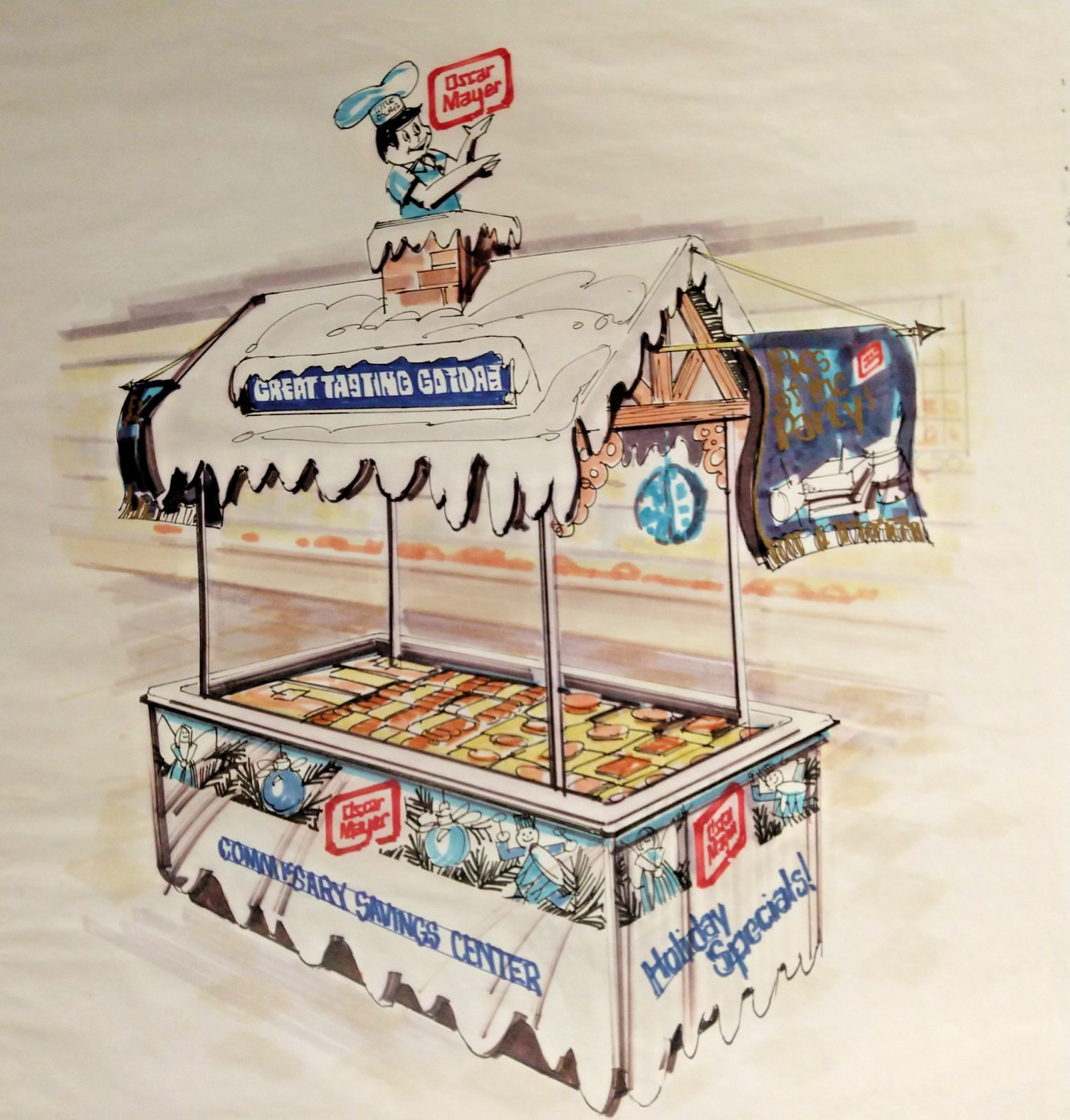 Supermarket Mock Ups Original Art Louis Rich Oscar Mayer Commissary Center 18×22
