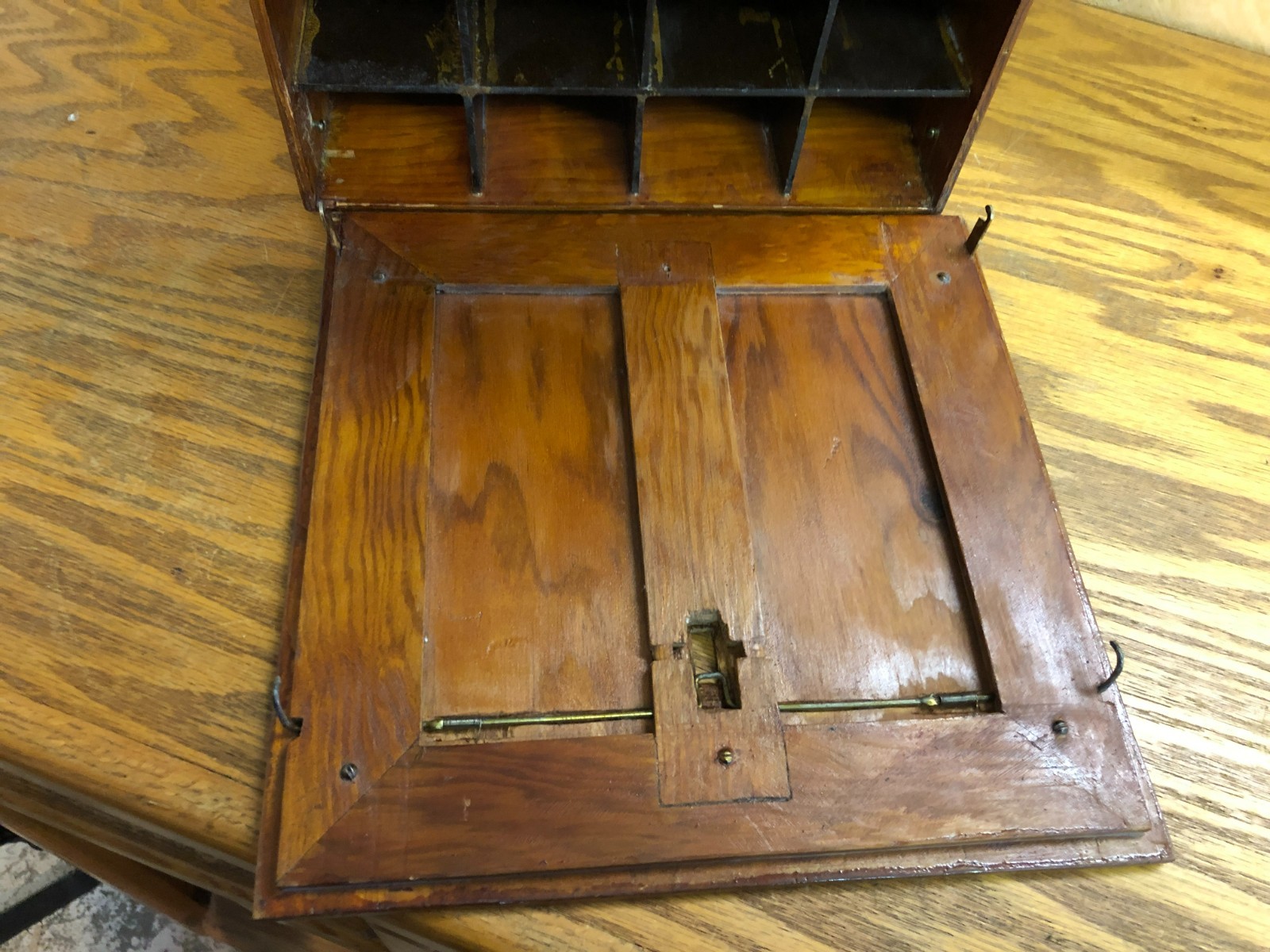 Vintage Wood Pigeon Cubby Hole Salesmans Divided Box W/ Carry Handle Drop Front