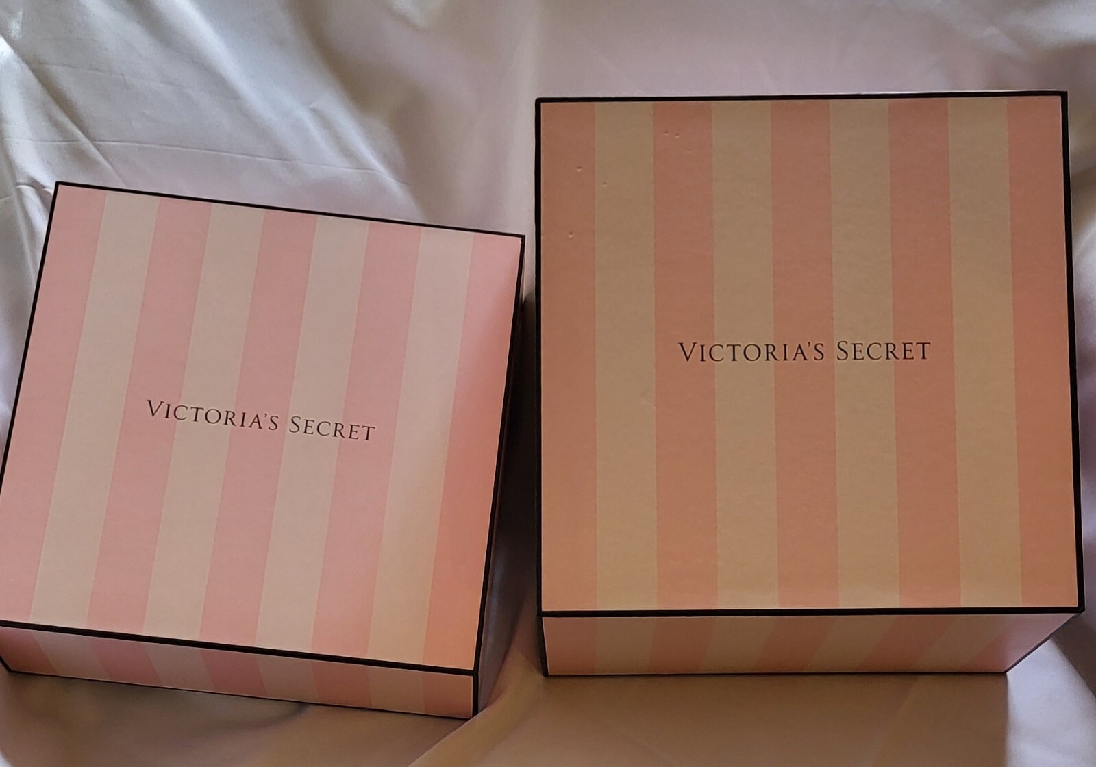Victoria’s Secret Sqare Display Boxes 2 Boxes Pink Striped 13x13x8 & 13x13x4