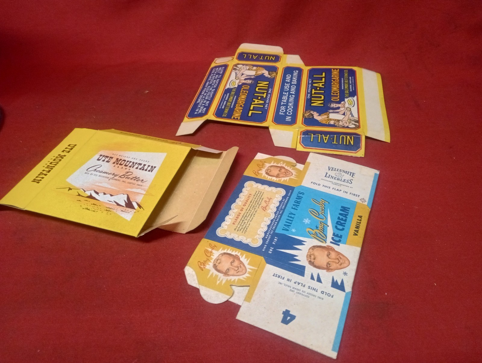Lot Of 3 Early Rare Antique Vintage Waxed Butter Ice Cream Boxs NUTT ALL Bing