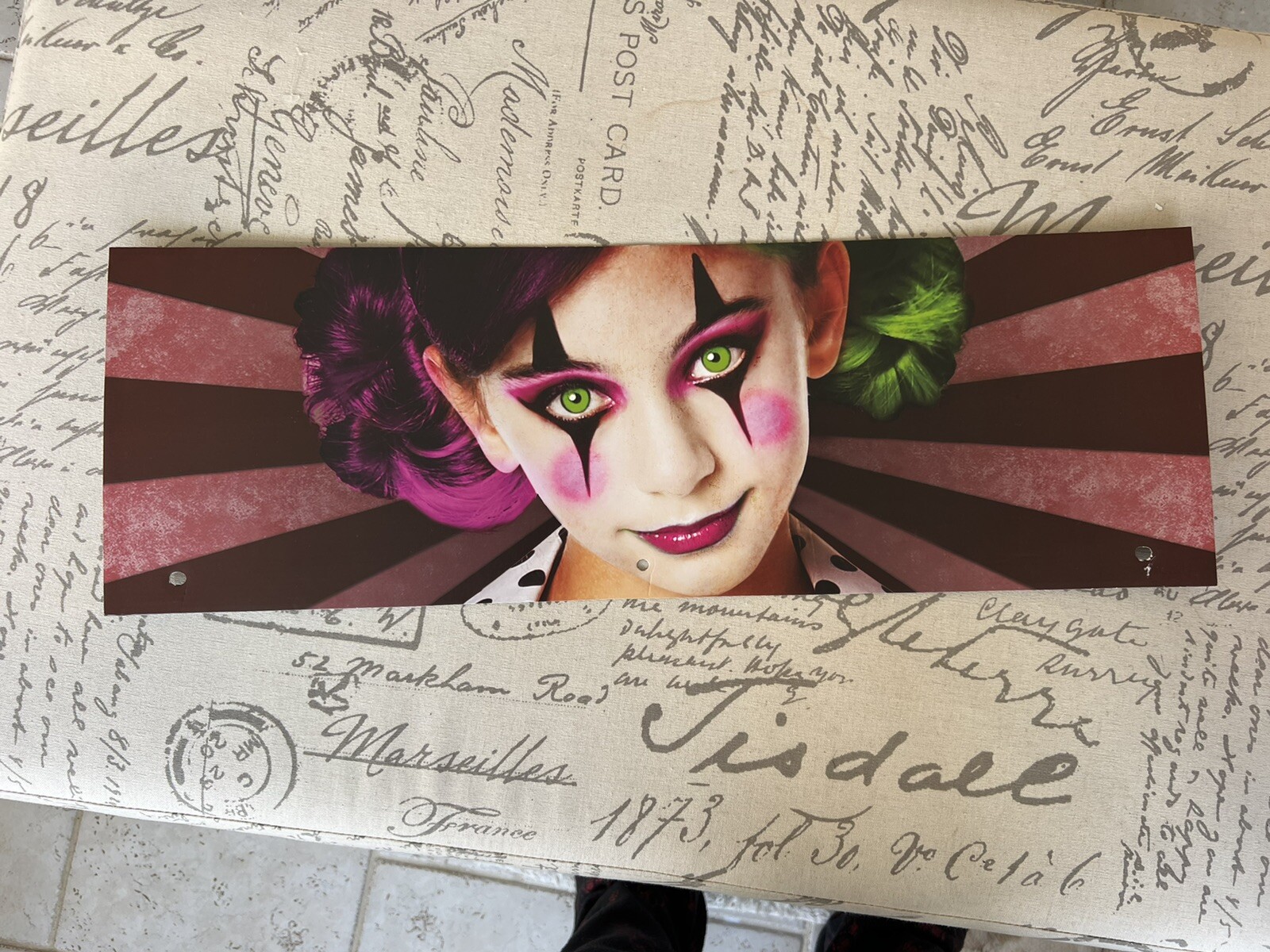 Spirit Halloween Cardboard End Cap Store Display Sign Clown Jester Girl Face