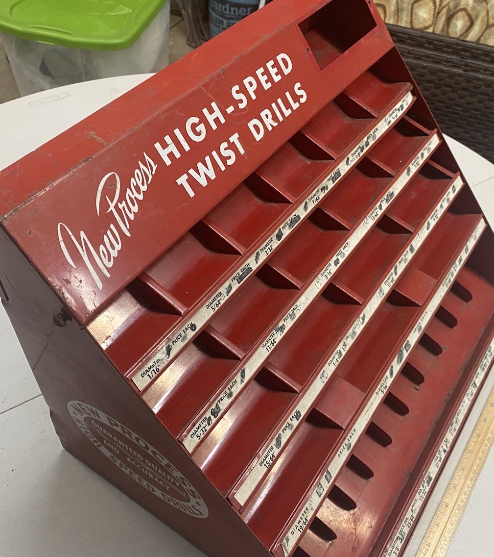 USED METAL COUNTER DISPLAY FOR DRILLS DRILL BITS – NEW PROCESS HIGH SPEED DRILLS