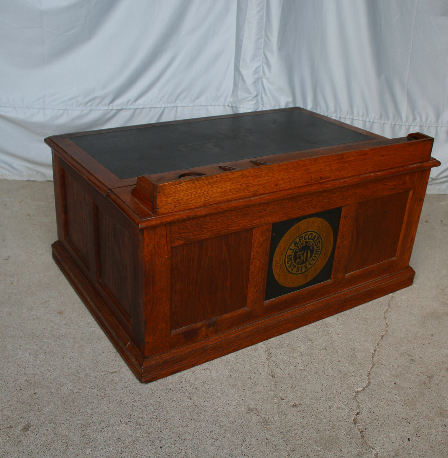 Antique J & P Oak Best Six Cord Oak Spool Cabinet – slanted lid