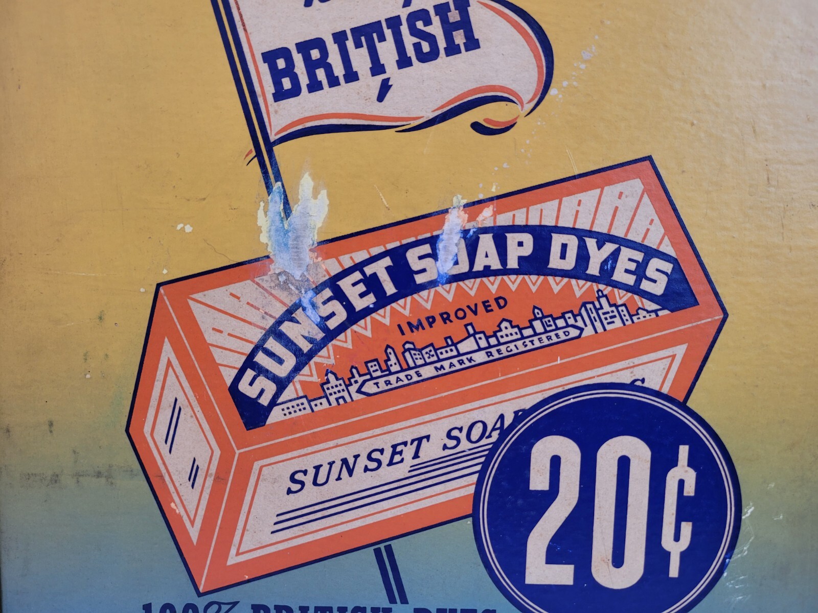 Sunset Soap Dyes General Store Display Cabinet Sign British Dyes Toronto Canada!