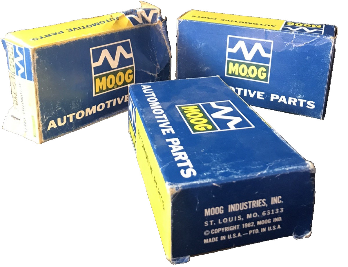 3 – VINTAGE 1962 MOOG STEERING PARTS DISPLAY BOXs *BOXES ONLY* USED