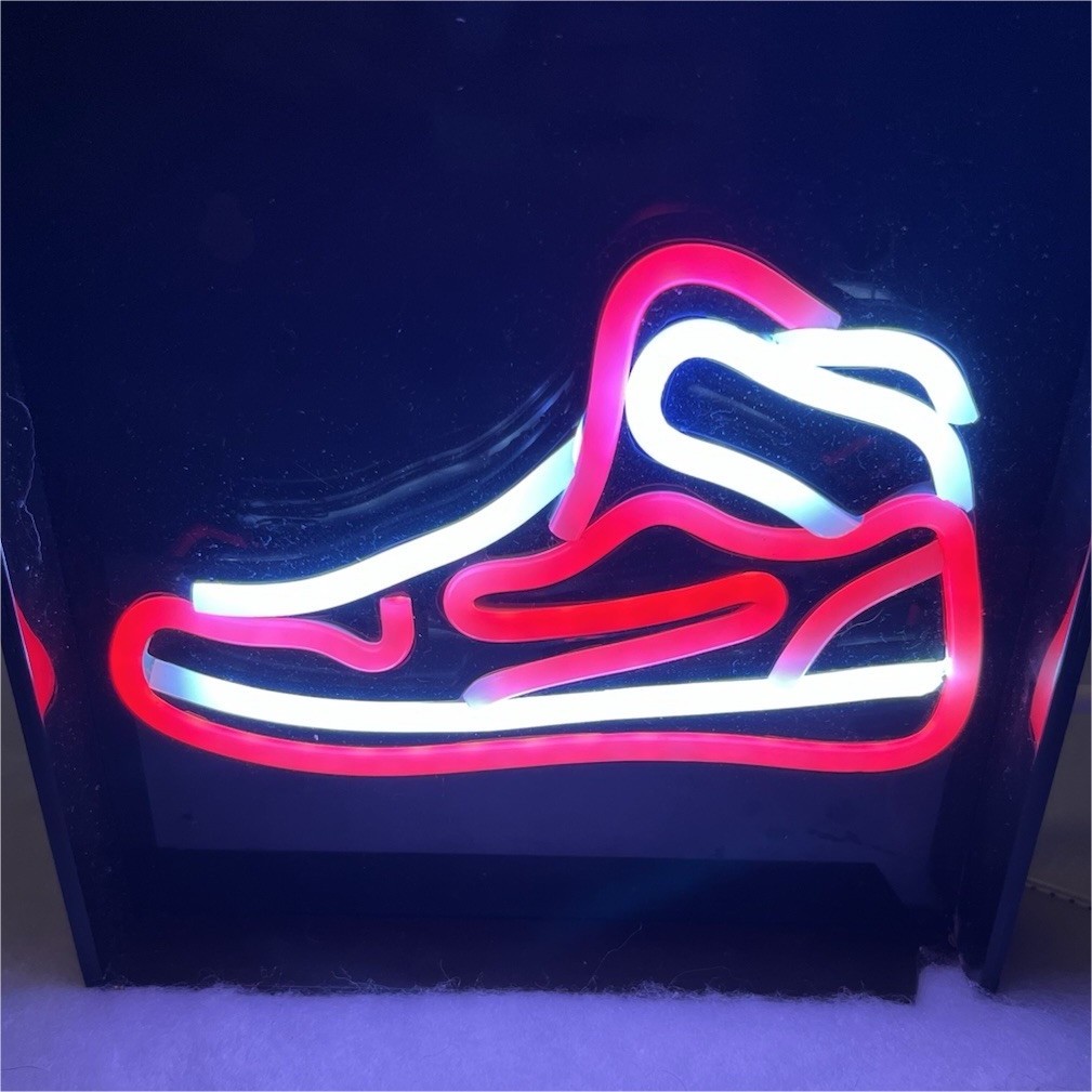 Lighted Neon Sneaker Shoe Store Display Sign Red White Blue Black 7.25” x 7.25”