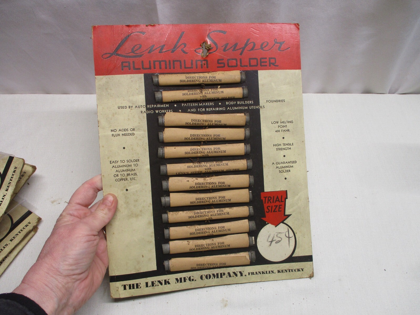 LENK SUPER ALUMINUM SOLDER ~ RARE STORE DISPLAY TRIAL SIZE ~ FRANKLIN KENTUCKY