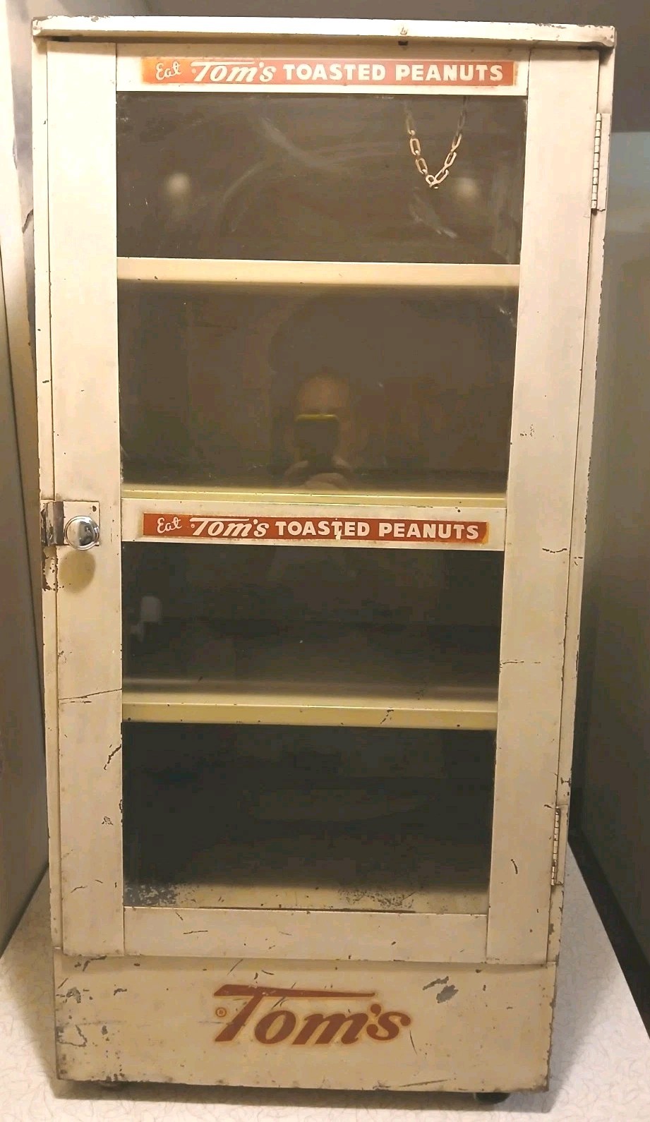 Nice 1940’s “TOM’S” Retail Store Display Metal Snack Cabinet …Very Rare!!