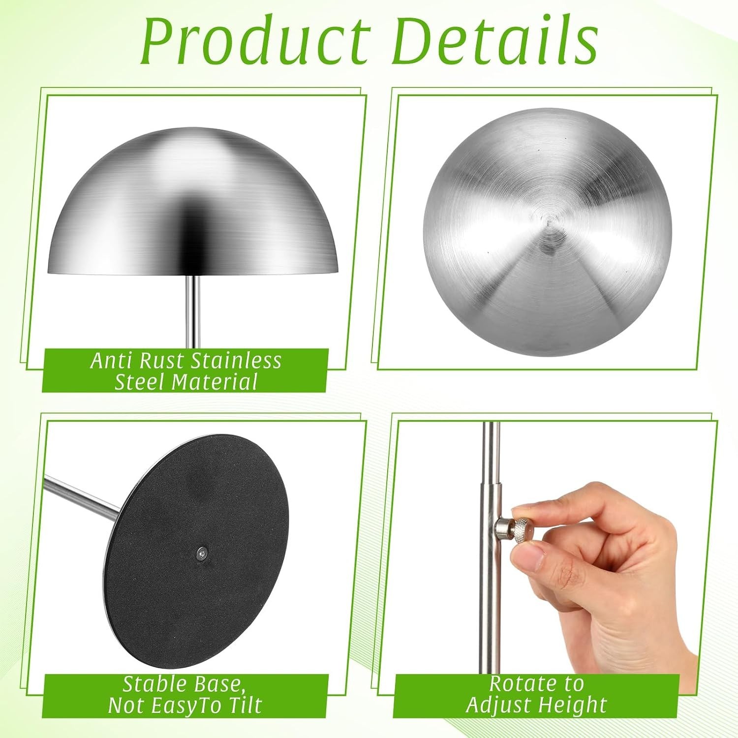 Hat Display Stand 4 Pack Adjustable 7.9-15.7inch Stainless Steel Non Slip Silver