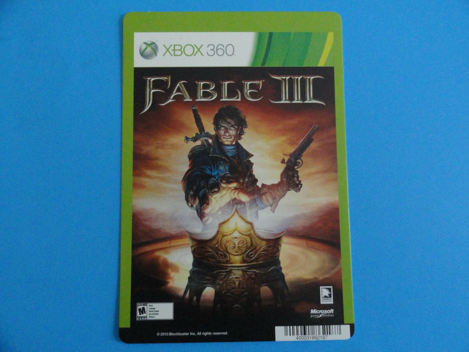 XBOX 360 FABLE III BLOCKBUSTER VIDEO BACKER CARD 5″X8″ NO GAME