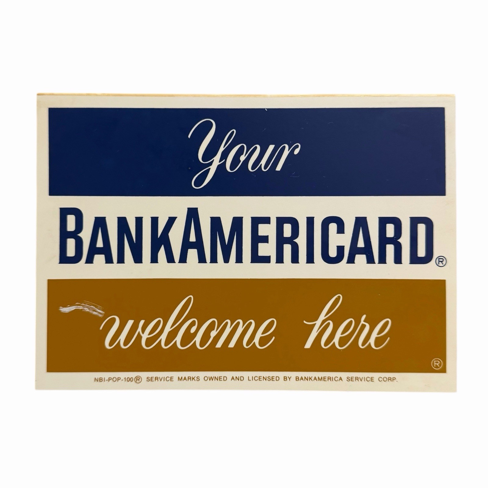 VTG “Your BankAmericard Welcome Here” Acrylic Table Tent Sign Double Sided