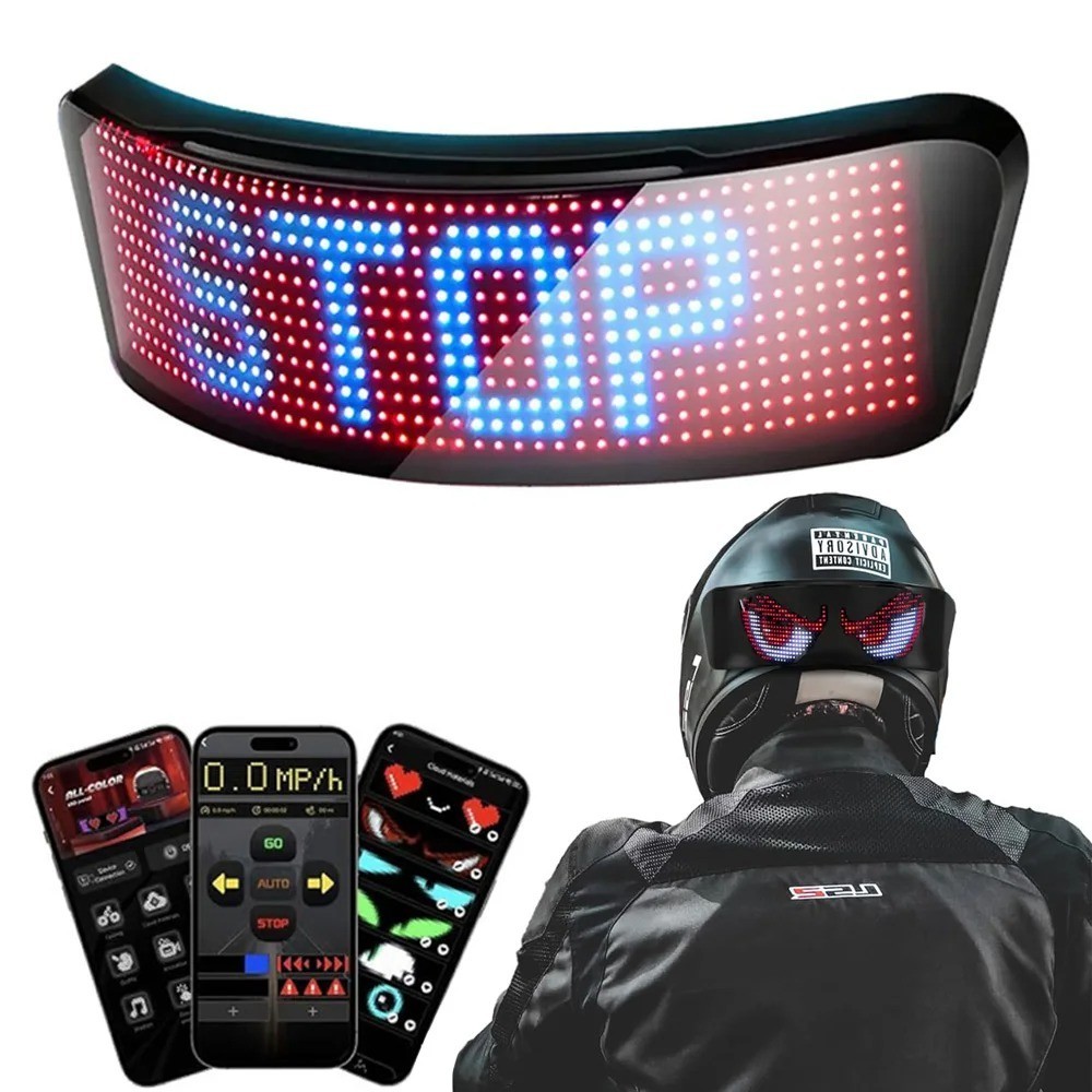 LED Helmet Display Rgb Programmable Warning Light Motorcycle Bike App Screen