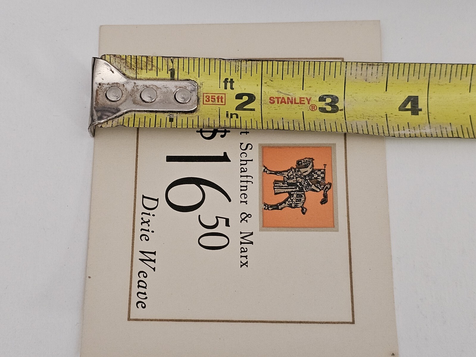 Vintage Hart Schaffner & Marx $16.50 Price Ticket Tag Dixie Weave