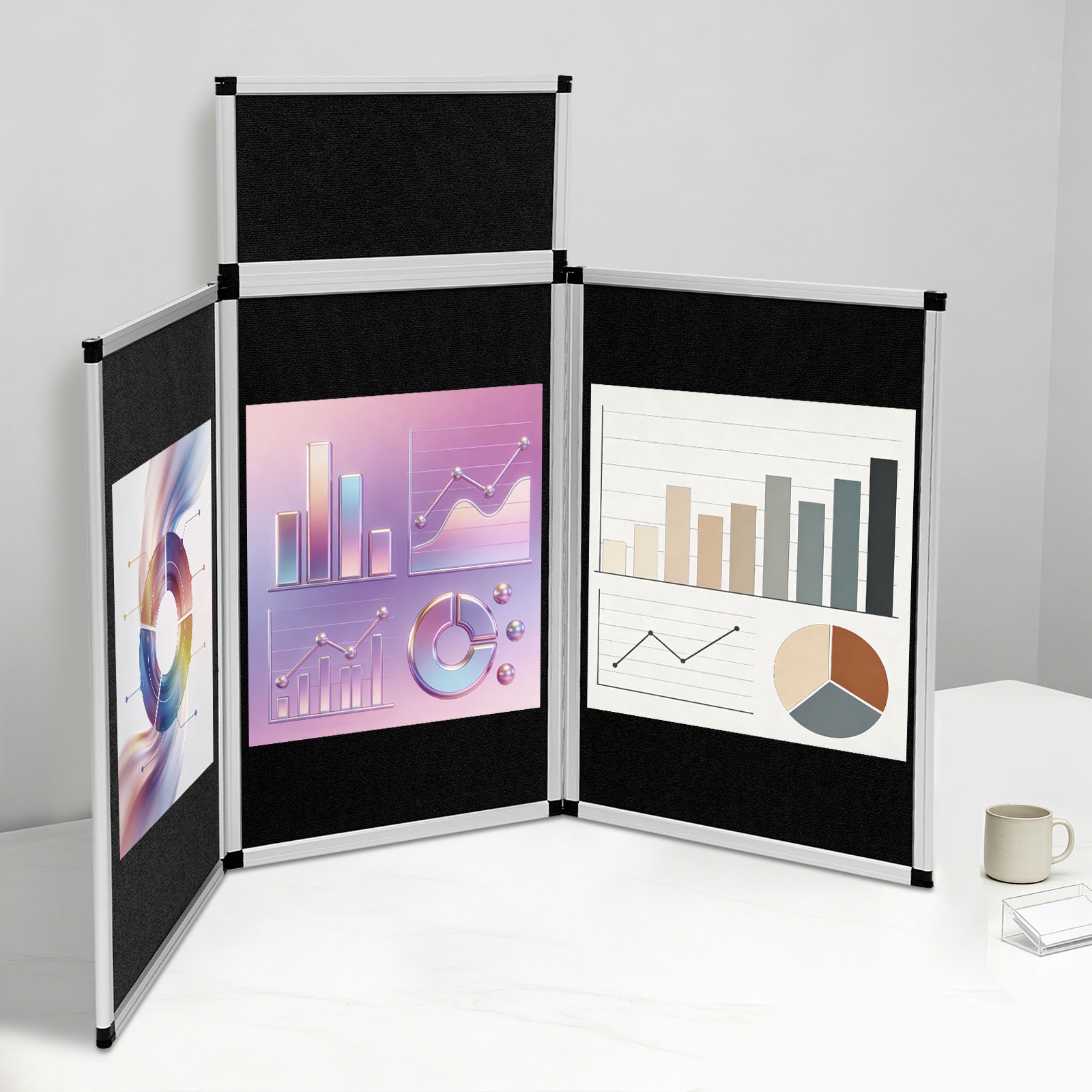 Trifold Poster Display Board 3+1 Folding Display Board w/ Carry Bag Black