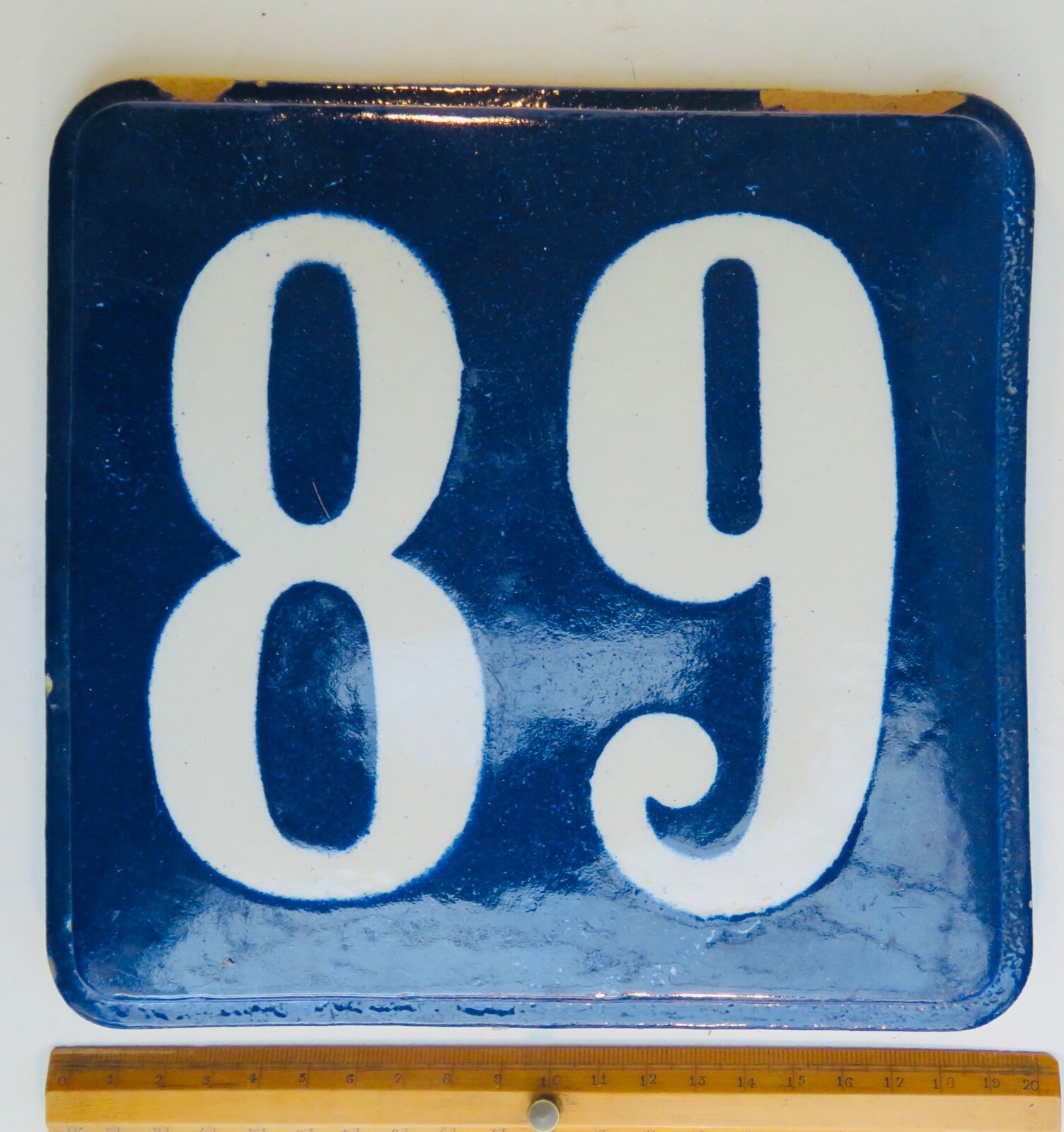 STREET NUMBER PLATE, ANTIQUE, COBALT BLUE VARNISHED CERAMIC, N°68 OR 89