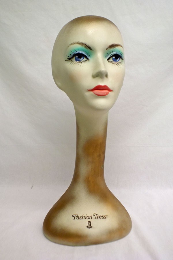 Vintage 1970s Fashion Tress Hat Wig Stand Head Store DIsplay Alien Long Neck