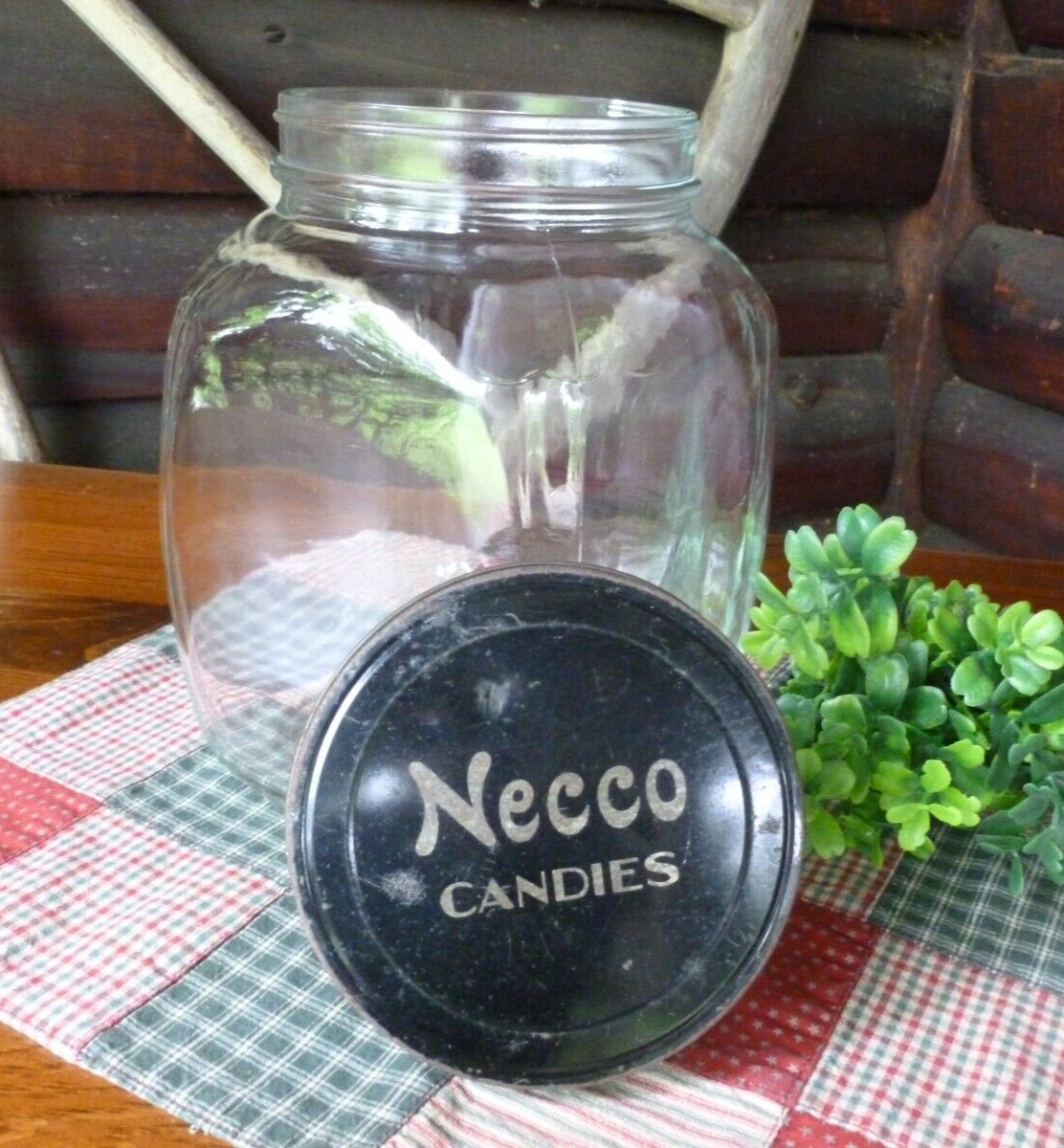 Vintage NECCO CANDIES Drug Store GLASS CANDY JAR Store Counter Advertising NICE!