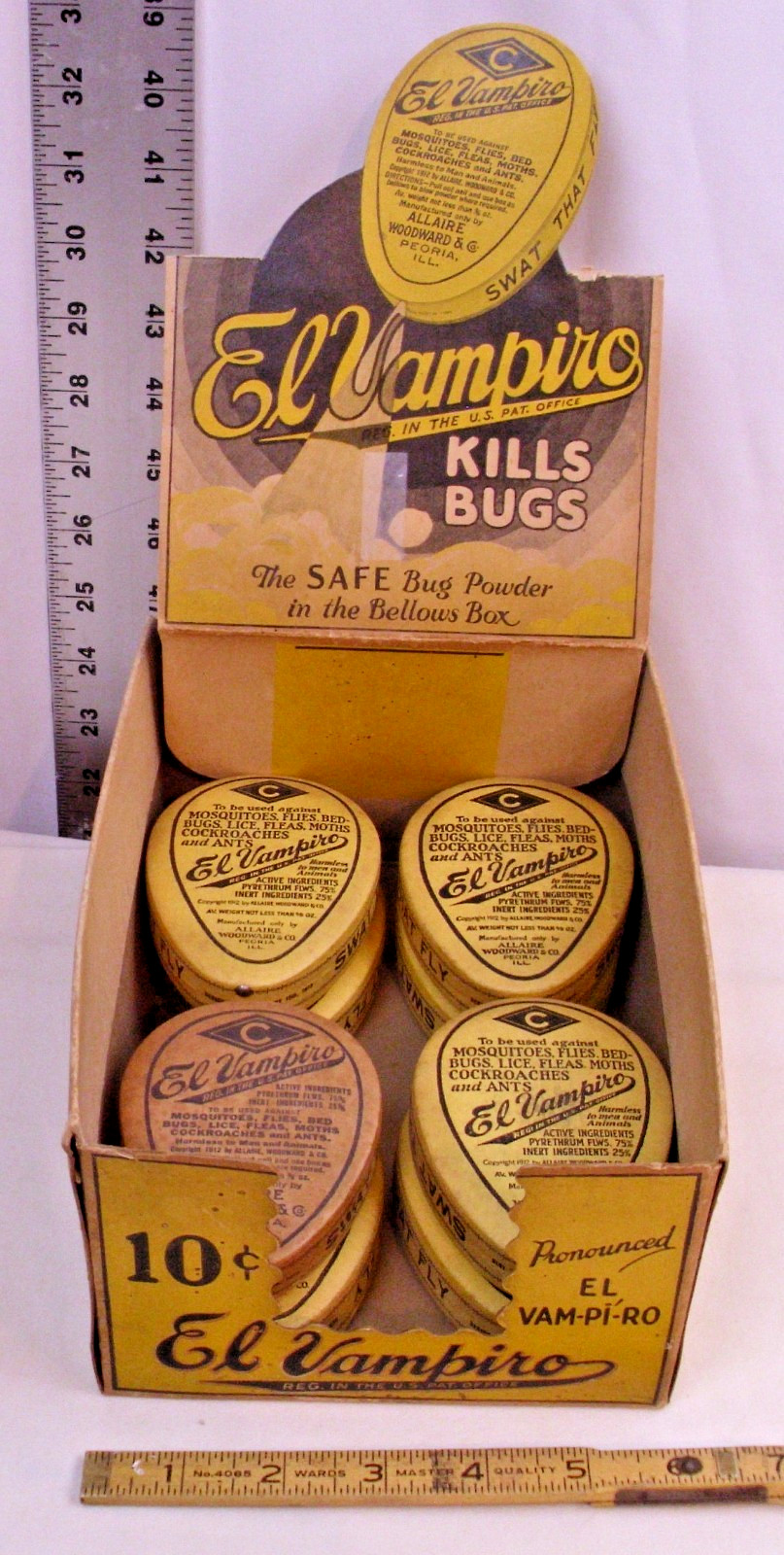 EL VAMPIRO KILLS BUGS 1900s COUNTER SIGN DISPLAY BOX
