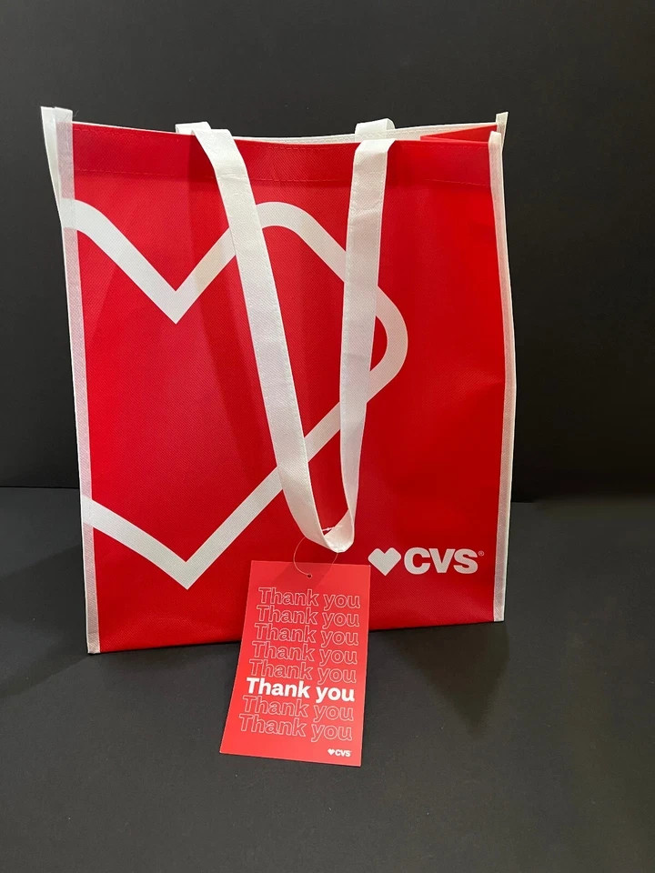 Official CVS Large Red & White Tote Shopping Bag Heartbeat Logo Reusable New Tag