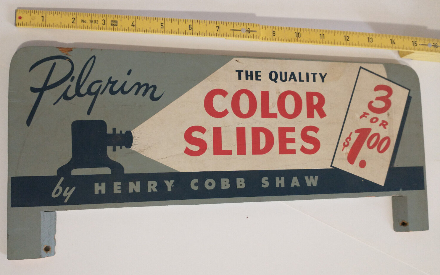HENRY COBB SHAW SIGN PILGRIM COLOR SLIDE PHOTO STORE DISPLAY WOODEN DENT