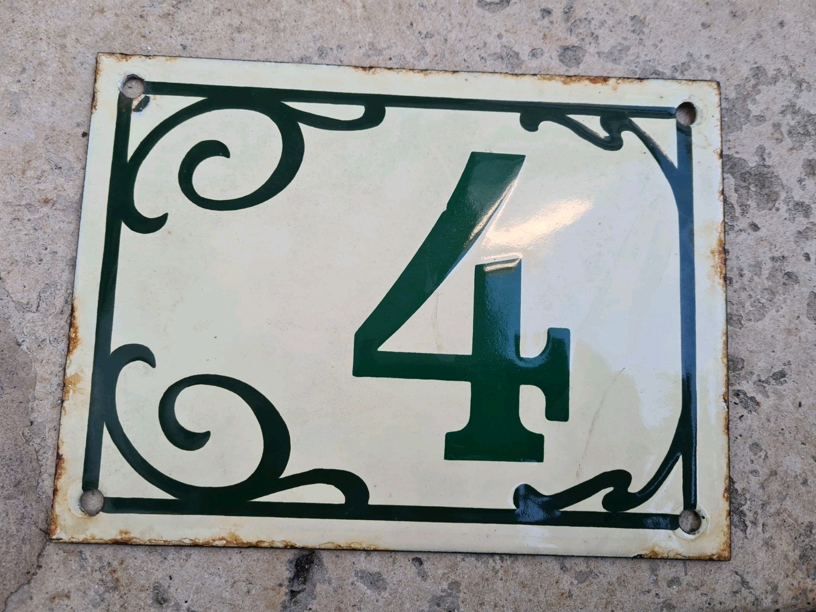 Antique Art Nouveau 1900 Street Number N4 Enamel Plaque, Nice Condition