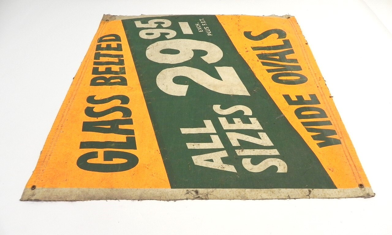 VINTAGE 1930’S-1940’S DEALER SIGN “GLASS BLETED ALL SIZES 29.95 WIDE OVALS” USED