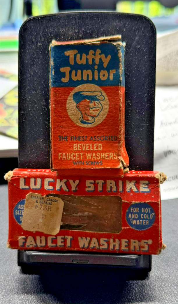 1806 ~Vintage 1940’s Tuffy Junior & Lucky Strike Faucet Washers Packages – Full!