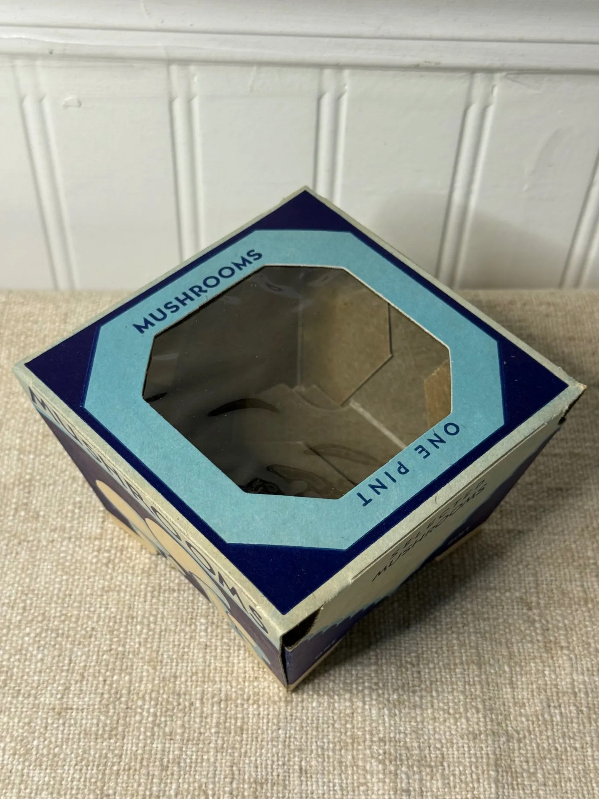 Vintage Mushroom Advertising Cardboard Box One Pint 1935 Recipes Grocery Display