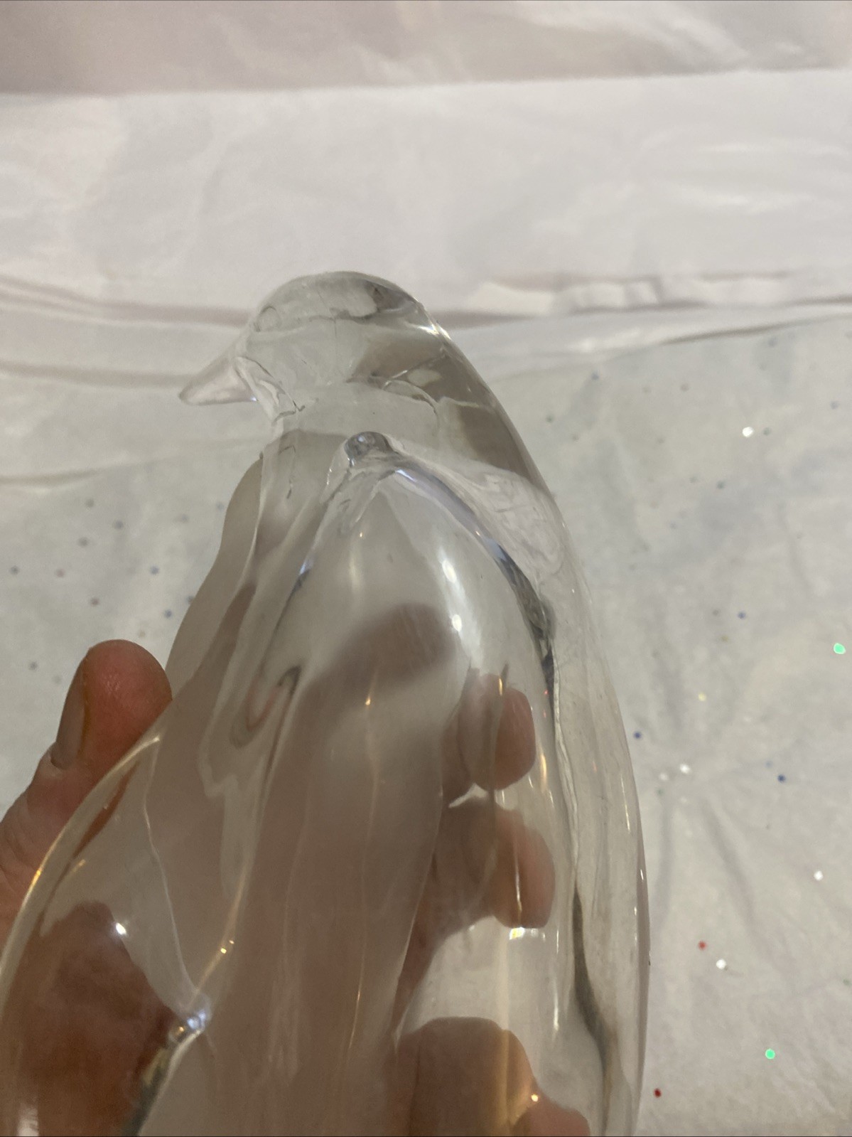 Vintage Lucite Penguin Clear & Frosted 7.5”