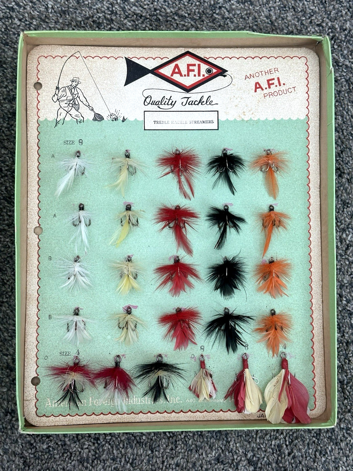 26 Vintage NOS Fishing Flies 1970’s + STORE DISPLAY American Foreign Industries