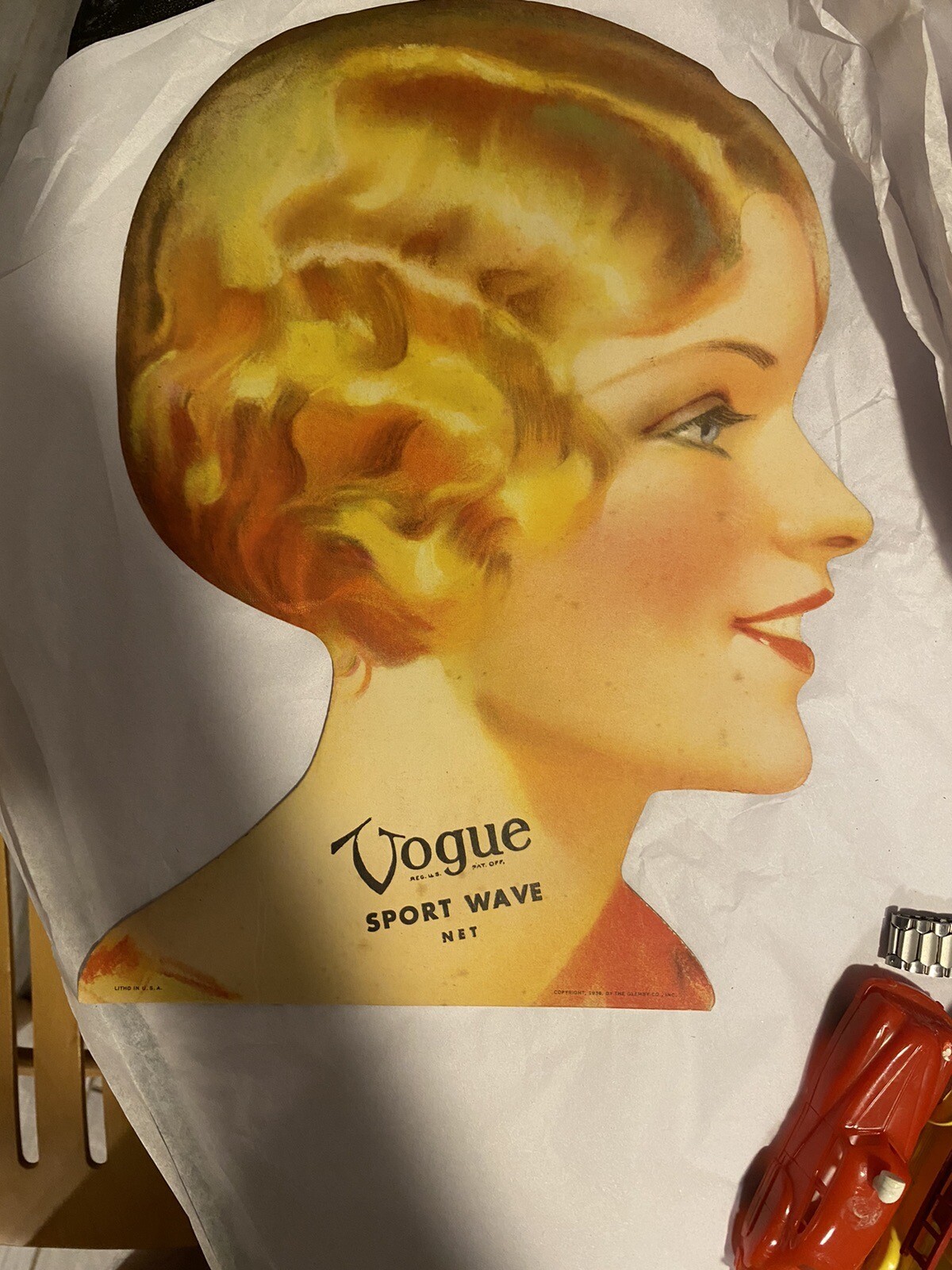 Hairnet Advertising Display Model Cardboard 1930s Vogue Sport Wave Hair Net