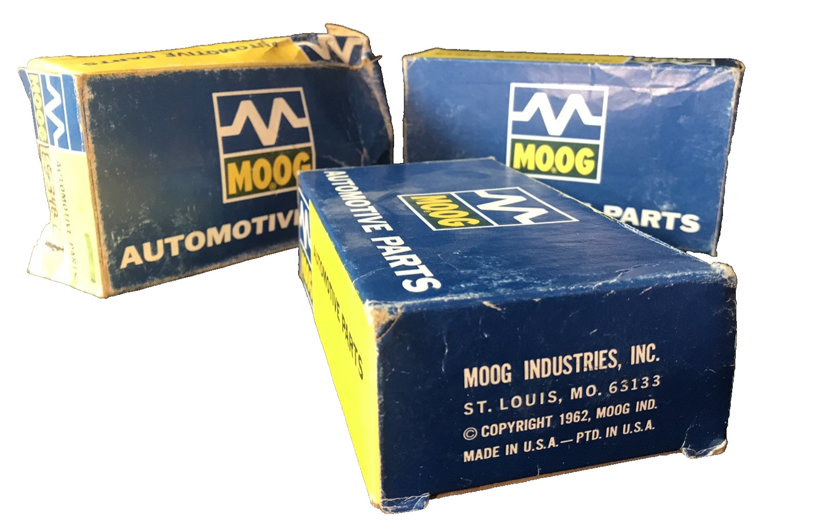 3 – VINTAGE 1962 MOOG STEERING PARTS DISPLAY BOXs *BOXES ONLY* USED