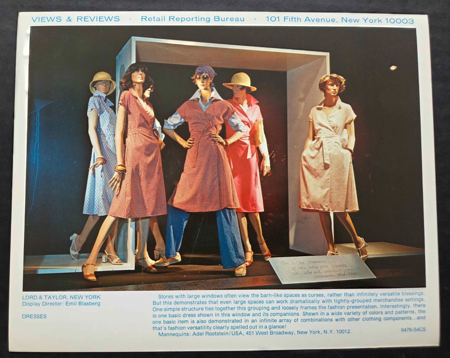 1976 LORD & TAYLOR, NY WINDOW DISPLAY PHOTO PRINT COOL CALM AND COLLECTIBLE