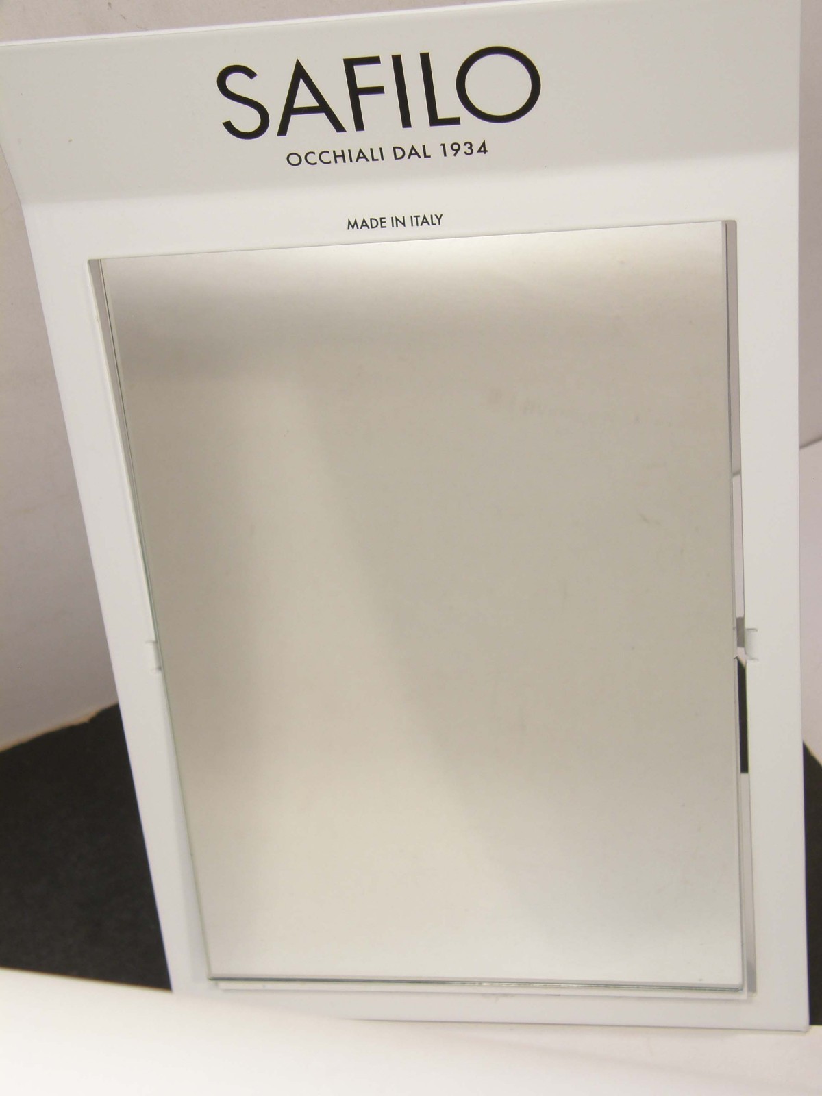 SAFILO EYEWEAR ADVERTISING TABLETOP ENAMEL METAL SWIVEL MIRROR OPTICIAN DISPLAY