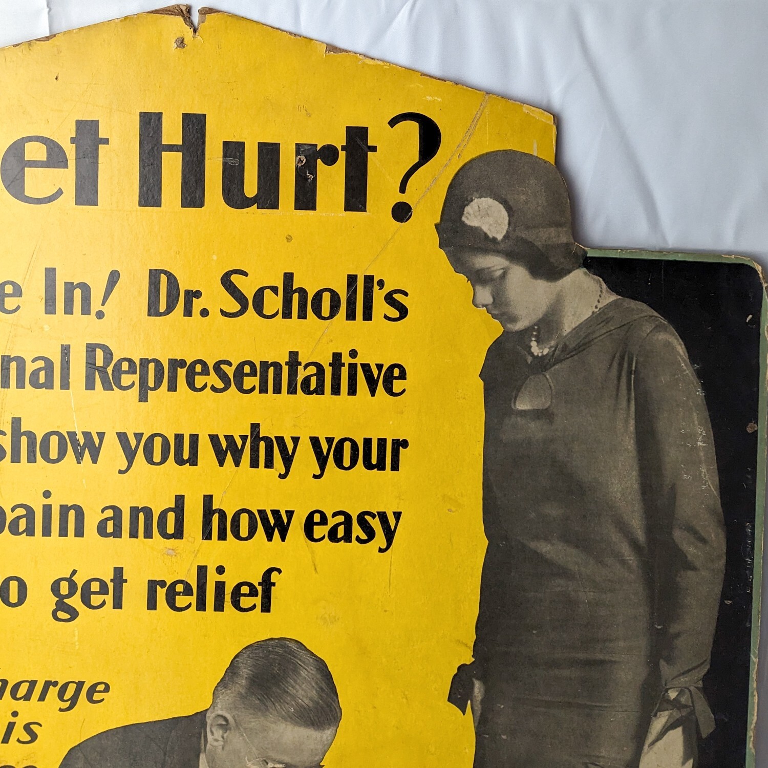 Rare Antique Dr. Scholls Easel Cardboard Store Display Sign Ad Feet Hurt? Shoe