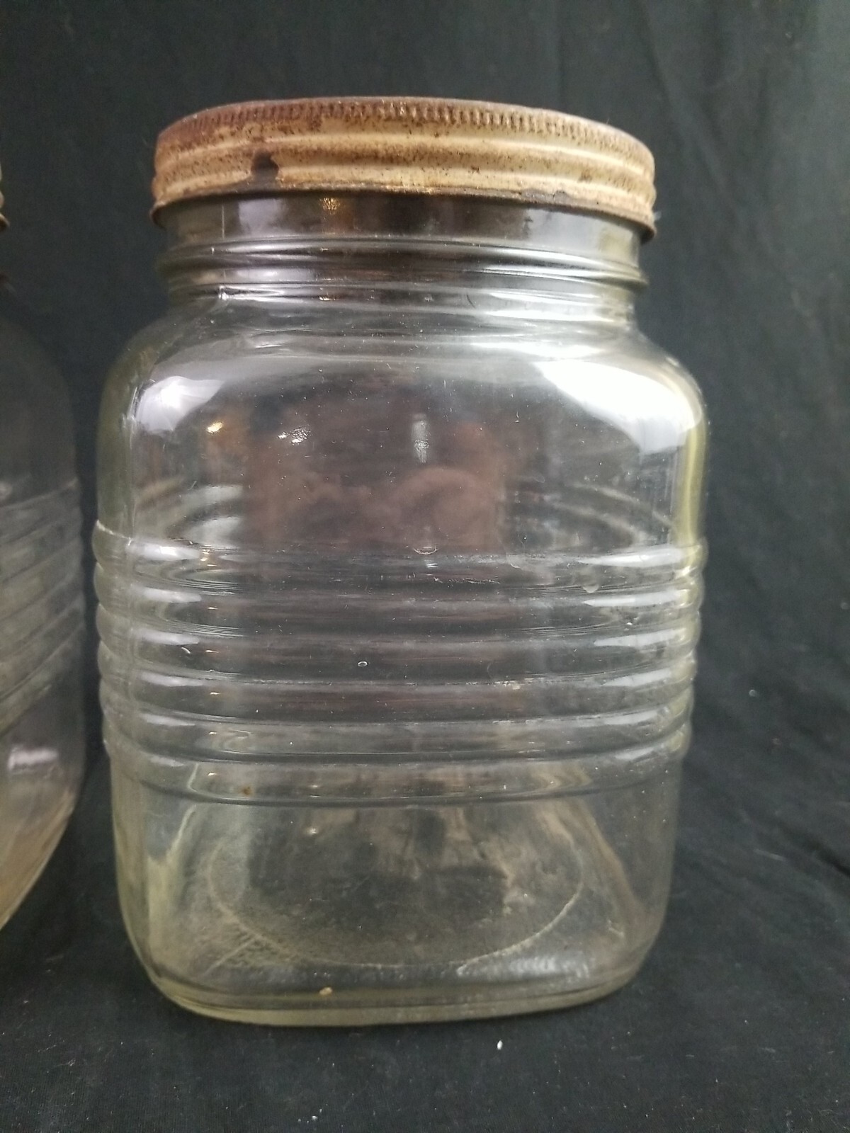 Lot Of 2 Antique Hoosier Libby LG Glass Jars With Lid