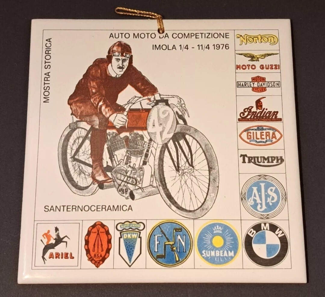 PAIR DECORATIVE CERAMIC TILES-IMOLA 70s-motorcycle motorcycling brand-old