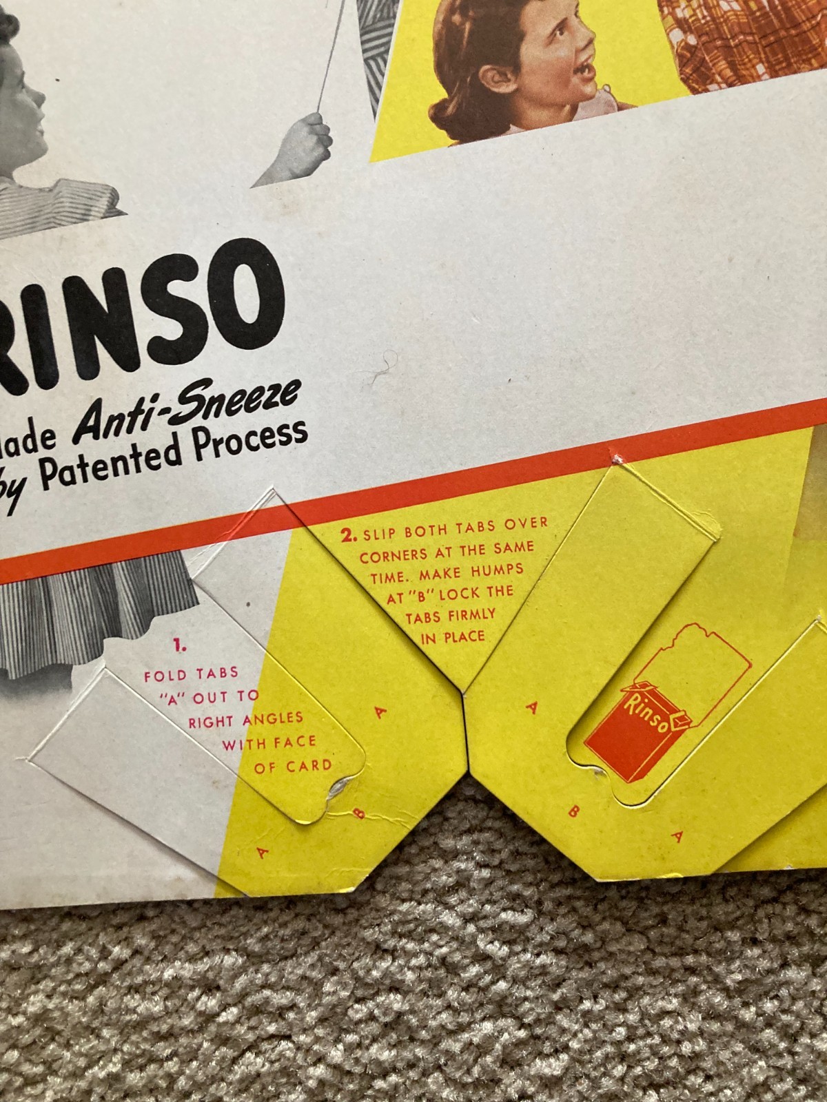 Vintage Rinso-White Cardstock Price Display sign w/Tabs For Over Display Box