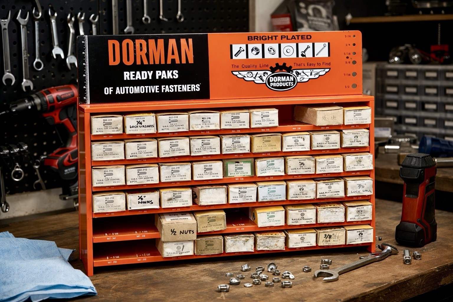 Vintage Dorman Ready Paks Fastener Cabinet w/ Contents Organizer USA LOADED! VGC