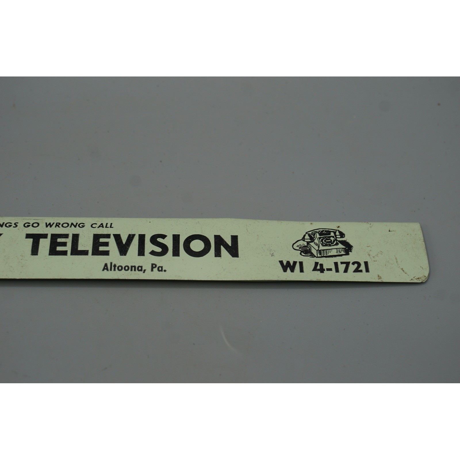 Vintage Altoona PA Advertising Sign Strip Alcott’s Used Cars Rite-Way TV 11 Inch