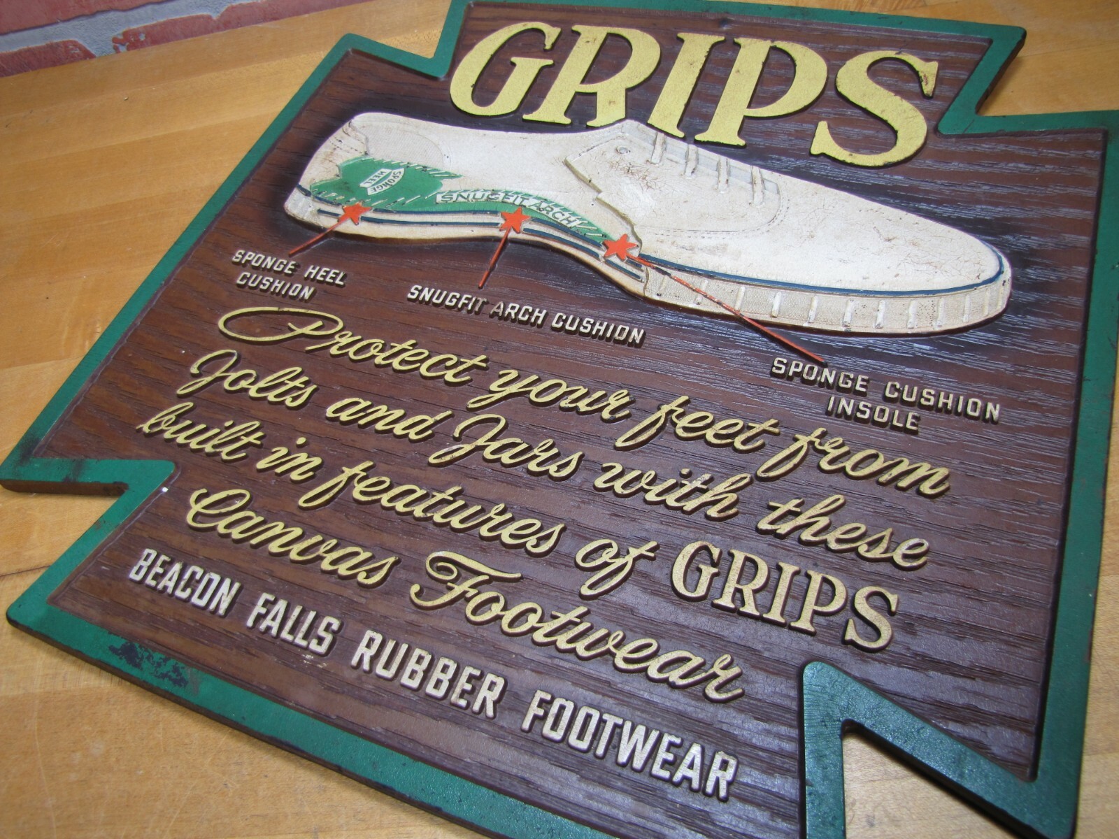 GRIPS CANVAS SNEAKERS BEACON FALLS RUBBER FOOTWEAR Old Shoe Store Ad Sign USA